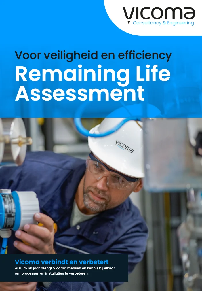 Man wearing safety gear inspecting equipment with "Remaining Life Assessment" text overlay.