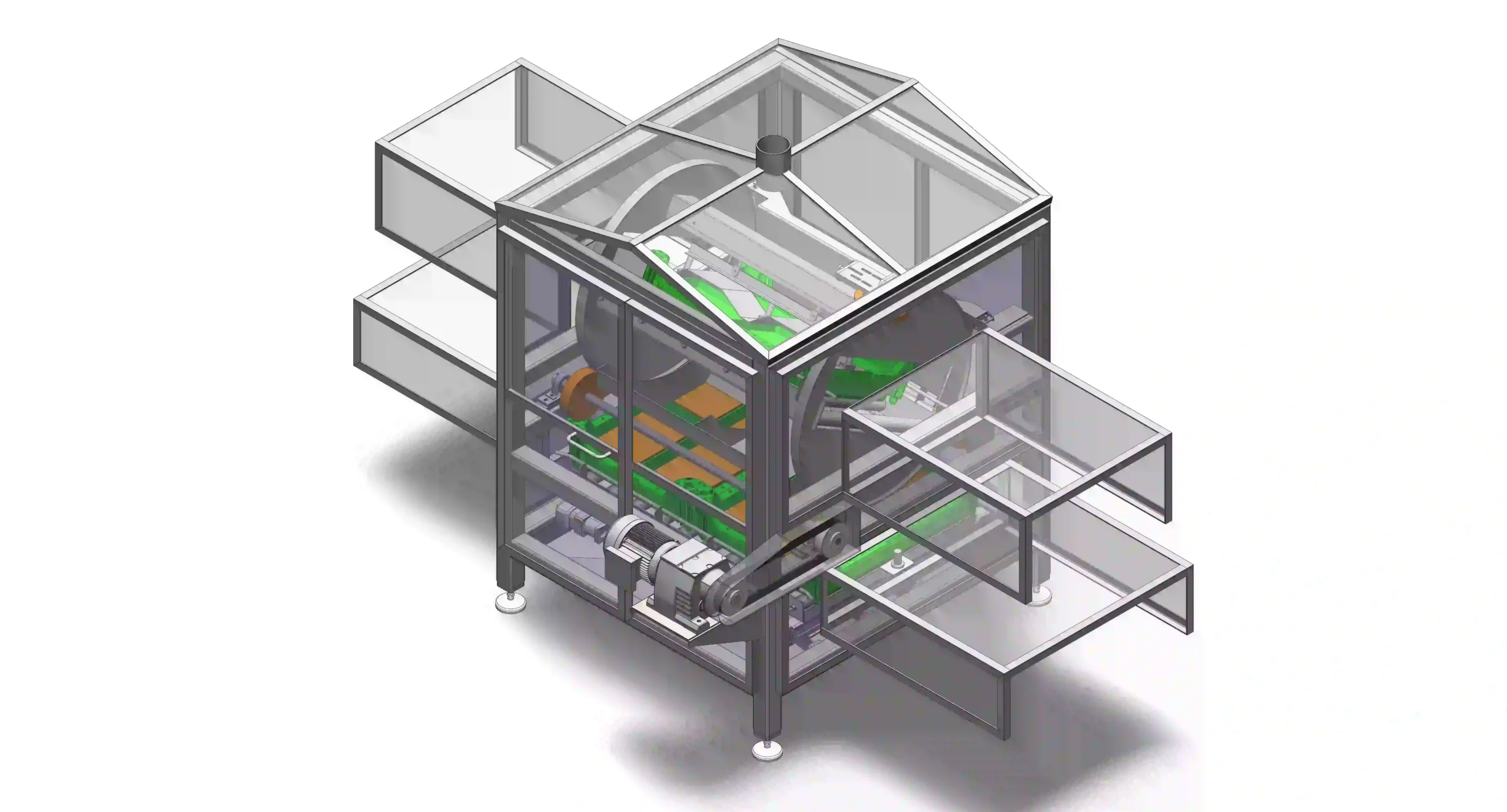 A 3D rendering of a crate machine with closed doors and visible internal mechanisms.
